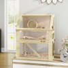 PawHut Wooden Hamster Cage, 3 Tier Gerbil Cage with Detachable 32cm Deep Bottom, Hut, Seesaw, Exercise Wheel, Ramps, Natural Wood Finish