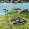 Outsunny Folding Grill Table, 4.5ft Portable Camping Table with 2 Wing Panels, Height Adjustable Metal Picnic Table for Camping, Picnic and BBQ, Black