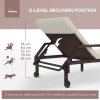 Outsunny Outdoor PE Rattan Sun Lounger, 5-Level Adjustable Backrest Wicker Outdoor Chaise Recliner, Garden Chair with 2 Wheels, Cream White
