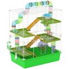 PawHut 5 Tier Hamster Cage, Gerbil Cage with Tube, Water Bottle, Exercise Wheel, Food Dish, 59L x 36W x 69H cm - Green