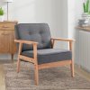 HOMCOM Accent Chair, Linen Fabric Armchair, Occasional Chair with Rubber Wood Frame for Living Room Reception Bedroom Balcony, Grey and Natural