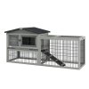 PawHut Rabbit Hutch Outdoor, Wooden Guinea Pig Hutch with Run, Openable Roof, Pull-Out Tray, Ramp for 1-2 Rabbits, 150 x 52.5 x 68 cm, Grey