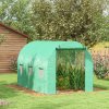 Outsunny 3 x 2(m) Polytunnel Greenhouse with Sprinkler Irrigation System, Walk-in Green House for Garden with Wide Roll-up Door, 6 Mesh Windows, Galvanised Steel Frame, Green