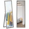 HOMCOM Full Length Mirror, 163 x 53 cm Full Body Mirror with Frame, Free Standing, Hanging or Leaning Against Wall for Bedroom, Living Room, Grey Wood Effect
