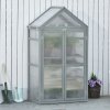 Outsunny Garden Cold Frame Polycarbonate Greenhouse with Adjustable Shelves, Double Doors, Openable Top Covers, Grow House for Flower Vegetable Plants, 80 x 47 x 138cm, Grey