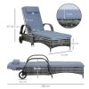 Outsunny Rattan Sun Lounger, Garden Lounger Recliner with Wheels and Adjustable Backrest, Outdoor Reclining Sunbed Garden Chair with Cushion and Headrest for Patio, Beach, Terrace, Grey