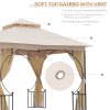 Outsunny 3 x 3m Garden Gazebo Patio Party Tent Shelter Outdoor Canopy Double Tier Sun Shade with Metal Frame and Netting, Beige