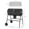 Outsunny Charcoal Barbecue Grill, Portable Barrel BBQ Trolley Smoker with Wheels, Ash Catcher and Thermometer for Outdoor Garden Party Cooking, Black