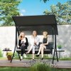 Outsunny 3 Seater Garden Swing Seat Swing Chair with Adjustable Canopy, Removable Cushion and Coffee Tables for Outdoor Patio Garden Dark Grey
