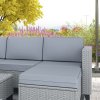 Outsunny 5 Pieces PE Rattan Garden Furniture Set, 4 Seater Garden Corner Sofa Set with Glass Coffee Table, Wicker Outdoor Furniture Set with Cushions for Patio Deck, Grey