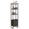 HOMCOM Industrial Bookshelf, Slim Storage Shelf with 2 Fabric Drawers and 4-tier Shelving Unit, Narrow Display Rack for Living Room, Home Office, Rustic Brown