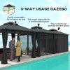 Outsunny 3 x 3 (m) Outdoor Polycarbonate Gazebo, Double?Roof Hard Top Gazebo with?Galvanised Steel Frame, Nettings?&?Curtains for Garden, Lawn, Patio and Deck, Dark Grey