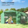 Outsunny 6 x 3 x 2m Polytunnel Greenhouse with 3 Roll-up Doors and Mesh Windows, Walk-in Garden Tunnel Warm House Tent with UV-resistant PE Cover and Galvanised Steel Frame, Green