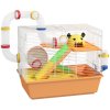 PawHut 3 Tiers Hamster Cage, Small Animal House with Tubes, Exercise Wheel, Ladder, Water Bottle, Dish, Hut, Top Handle, 45 x 28 x 37cm - Orange