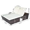 Outsunny Double Rattan Sun Lounger, Garden Daybed with 5-Level Adjustable Backrest and Flip Side Trays, Wicker Outdoor Furniture Recliner with Cushions and Pillows for Patio, Cream White