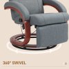 HOMCOM Swivel Recliner Chair with Extended Footrest, Manual Reclining Armchair with Wood Base for Living Room, Bedroom, Grey