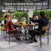 Outsunny 7 Piece Garden Dining Set, Fir Wood Garden Furniture Set with Rectangle Table and 6 Stackable Chairs, Umbrella Hole, Slatted Top and Steel Frame, for Patio Balcony Porch, Brown