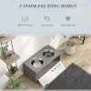 PawHut Raised Dog Bowls with Stand, 3 Height Adjustable Dog Feeding Storage Station with Slow Feeder Mat, 2 x 2000mL Stainless Steel Bowls for Medium to Extra Large Dogs - Grey