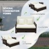 Outsunny Rattan Garden Daybed, Assembled Double Sun Lounger with 5-Level Adjustable Back, Storage Ottoman, Cushions, Pillows and Retractable Trays, Outdoor Loveseat Sofa Bed for Patio, Brown