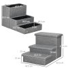 PawHut 3 Step Dog Steps with Storage Boxes, Cat Stairs for Bed, Pet Ladder for Couch, Sofa - Light Grey