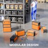 HOMCOM 3-in-1 Rolling Tool Box, Stackable, Modular Powder Coated Steel Toolbox with Tray, Handles, Latches, Wheels, Heavy Duty Tool Storage System for Workshop, Garage, 520mm x 320mm x 720mm, Orange