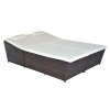 Outsunny Double Rattan Sun Lounger, Garden Daybed with 5-Level Adjustable Backrest and Flip Side Trays, Wicker Outdoor Furniture Recliner with Cushions and Pillows for Patio, Cream White