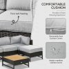 Outsunny 5 Piece Outdoor PE Rattan Corner Sofa Set with Cushions, Wicker Rattan Garden Furniture  with Wood-Effect Top Table, Brown