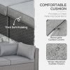 Outsunny 6 Pieces Rattan Garden Furniture Set, Wicker Garden Corner Sofa Set with 10cm Thickened Cushions, Aluminium Frame Conservatory Furniture with Glass Top Coffee Table, Footstools, Grey