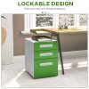 Vinsetto Lockable File Cabinet with 3 Drawers, Vertical Office Drawer for A4, Letter, Legal Size, Anti-tilt Design, Pre-Assembled Body, Green
