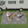 Outsunny 182 x 274 cm(6x9ft) Outdoor Rug Reversible Mat Plastic Straw Rug Portable RV Camping Mat for Garden Deck Picnic Indoor, Black & White