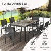 Outsunny 6 Seater Garden Dining Set, Stackable Armchairs and Wood-like Top Table, Space-Saving Outdoor Table and Chairs with Breathable Mesh Seat, Garden Furniture Set, Grey