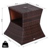 Outsunny Rattan Outdoor Coffee Table, Wicker Garden Patio Bistro Side Table with Umbrella Hole and Storage Space for Balcony, Porch, Brown