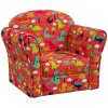 AIYAPLAY Kids Sofa Chair, Toddler Armchair with Dinosaur Design, Wooden Frame, Upholstered Toddler Chair for Bedroom, Playroom, Kids Room - Red