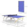 SPORTNOW 9FT Foldable Table Tennis Table, Fold Into Quarters, Indoor Portable Full Size Ping Pong Table with Cover, Net, Paddles, Balls, Blue