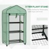 Outsunny 3 Tier Mini Greenhouse with Reinforced PE Cover and Wheels, Portable Small Greenhouse with Roll-up Door and Wire Shelves, 130H x 69W x 49D cm, Green
