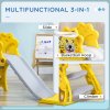 AIYAPLAY Kids Slide 3 in 1 Freestanding Toddler Slide with Climber, Basketball Hoop, Basketball, Lion-Themed for Ages 18-36 Months - Yellow