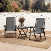 Outsunny 3 Pieces Garden Bistro Set, Folding Table and Chairs Set, Metal Garden Furniture Set with Cup Holders for Outdoor, Patio, Balcony, Dark Grey