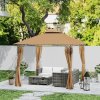 Outsunny 3 x 3 m Garden Gazebo, Double Roof Metal Gazebo with Curtains and Solar-Powered LED Lights, Outdoor Canopy Shelter for Patio, Deck, Brown