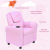 HOMCOM Kids Recliner, PU Leather Kids Armchair, Child Chair, Toddler Armchair with Adjustable Backrest, Footrest, Padded Headrest, Cup Holder, Pink