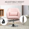 HOMCOM Swivel Linen Fabric Accent Chair for Living Room Contemporary Vanity Armchair with Adjustable Height Thick Cushion Lumbar Support Armrest for Bedroom Office Pink