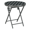 Outsunny ??45cm Garden Side Table, Outdoor Round Folding Patio Table with Imitation Marble Glass Top, Small Coffee Table, Black and White