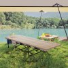 Outsunny Folding Camping Bed for Adults with Cushion, Heavy Duty Portable Travel Camping Cot with Headrest, Side Pocket and Non-Slip Foot Pads for Outdoor Beach Travel Office, Khaki