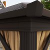 Outsunny 3 x 3.6m Outdoor Hardtop Gazebo Metal Roof Patio Gazebo with Aluminium Frame, Mesh Nettings, Curtains, & Roomy Interior Space, Brown