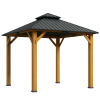 Outsunny 3x(3)M Outdoor Hardtop Gazebo Canopy with 2-Tier Roof and Solid Wood Frame, Outdoor Patio Shelter for Patio, Garden, Grey