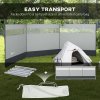 Outsunny Camping Windbreak, 4 Pole Windbreaker Blocker with Clear Windows, Carry Bag and Steel Poles, for Beach Caravan Campervan, 440 x 140cm, Grey