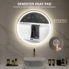 HOMCOM 600mm Round Bathroom Mirror with LED Lights, Wall Mounted Backlit Illuminated Bathroom Mirror with Demister, 3 Colours Dimmable, Memory Function, Touch Switch, Time and Temp Display, Gold Tone