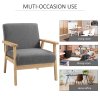 HOMCOM Accent Chair Wood Frame with Thick Linen Cushions Wide Seat Armchair Home Furniture Bedroom Office Grey