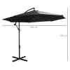 Outsunny 3(m) Garden Banana Parasol Hanging Cantilever Umbrella with Crank Handle, 8 Ribs and Cross Base for Outdoor, Sun Shade, Black
