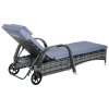 Outsunny 3 Pieces PE Rattan Patio Lounge Chair Set, Outdoor Recliner Lounge Chairs with Wheels, for Outside with Cushions, Headrest, Coffee Table for Garden, Poolside, Grey
