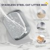 PawHut Stainless Steel Cat Litter Tray with Lid, High-Sided XL Enclosed Metal Litter Box for Big Cats with Scoop, Flip-Cover, Easy Clean